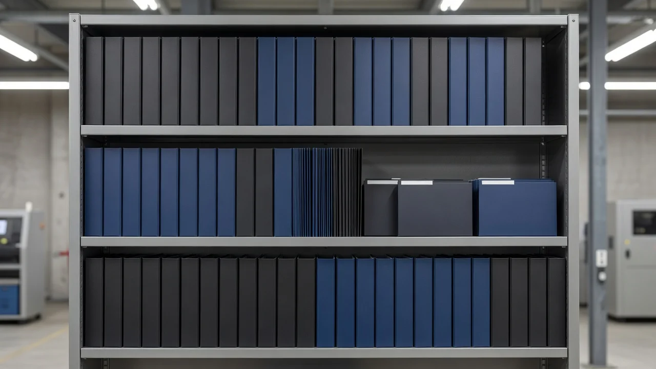 Binders with training records and qualification files on an office shelf