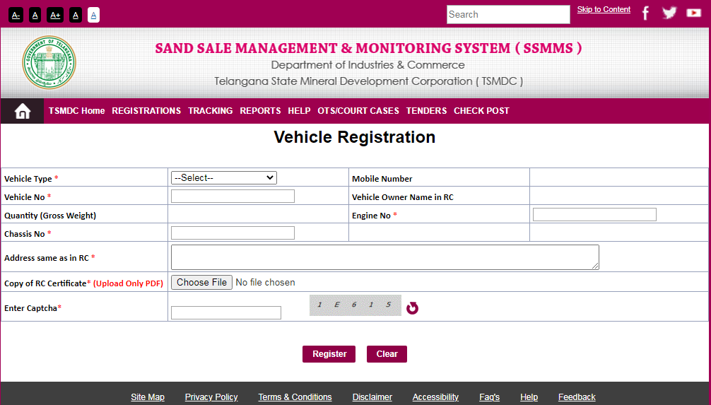 Steps for Vehicle Registration on TS SSMMS Portal